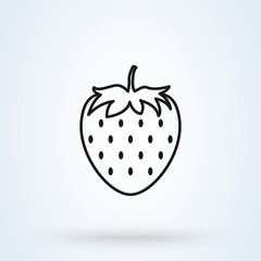 strawberry simple flat style. Line art illustration icon isolated on white background