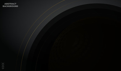 Abstract 3d background with black paper layers. Vector geometric illustration of carbon sliced shapes textured with golden glittering dots. Graphic design element. Elegant decoration