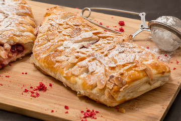 Puff pastry cherry pastry cake for dessert