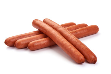 Smoked Pork Sausages, close-up, isolated on white background