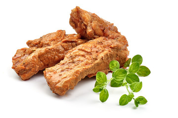 Pork ribs stew, home cooking, close-up, isolated on white background