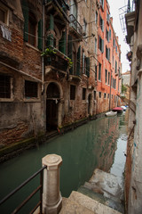 View of a Waterway Canal in the City Center of Venice, Italy