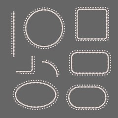 Set of pearl frames isolated on gray background. Vector borders and corners. Cream pearls.