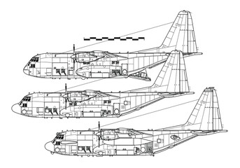 Lockheed Boieng AC-130 Gunship-Spectre. Outline vector drawing