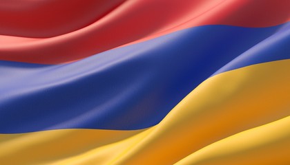 Waved highly detailed close-up flag of Armenia. 3D illustration.