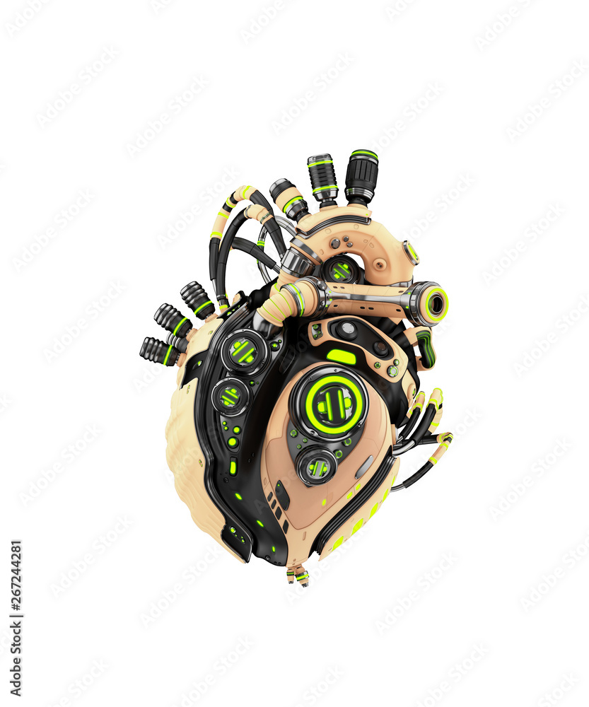 Poster sci-fi artificial heart 3d rendering