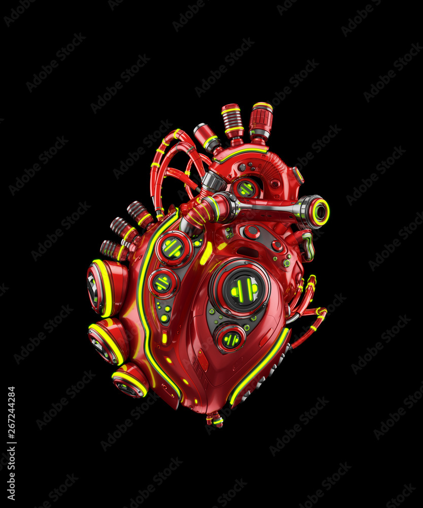 Poster sci-fi artificial heart 3d rendering
