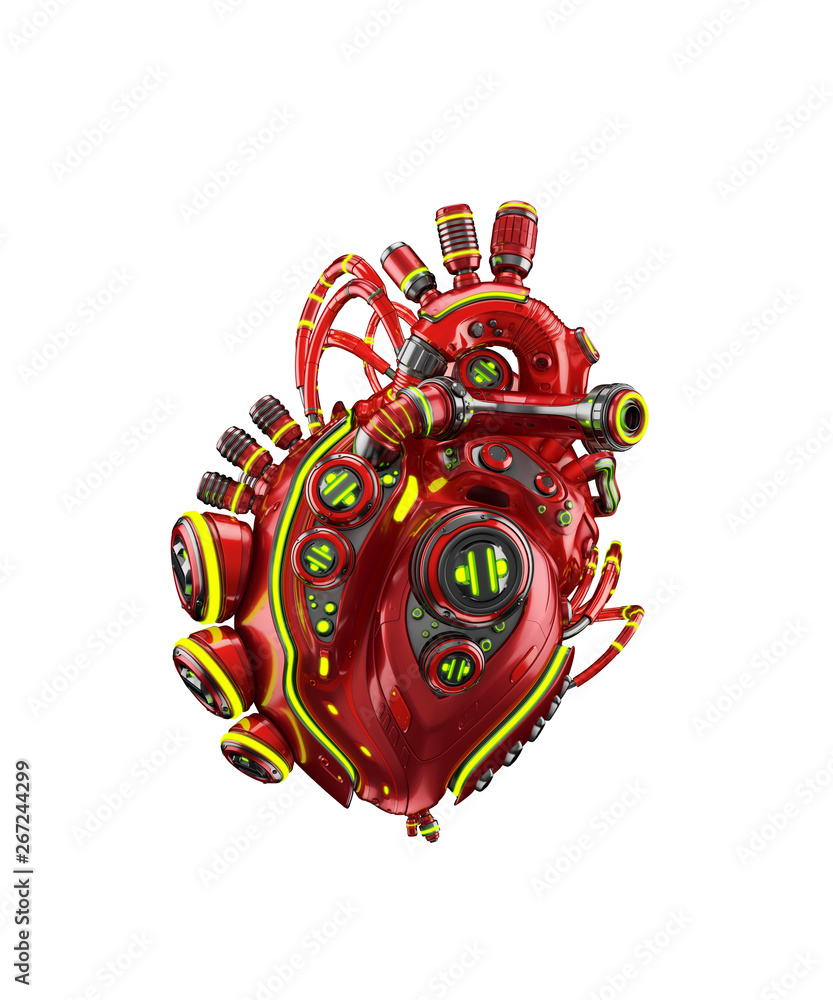 Poster sci-fi artificial heart 3d rendering