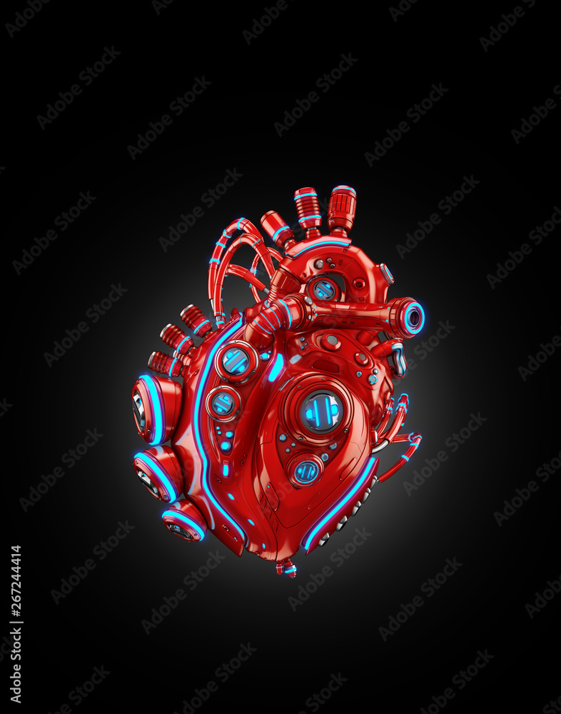 Sticker sci-fi artificial heart 3d rendering