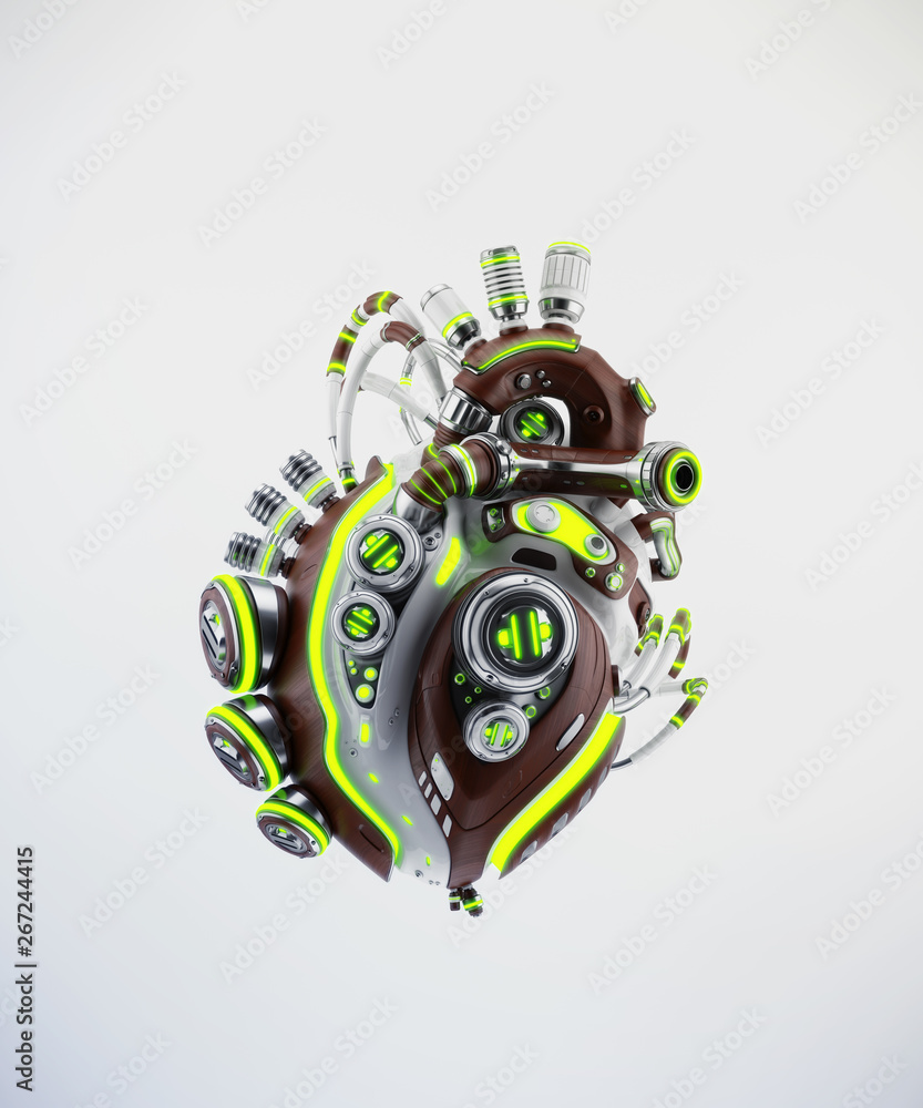 Poster sci-fi artificial heart 3d rendering