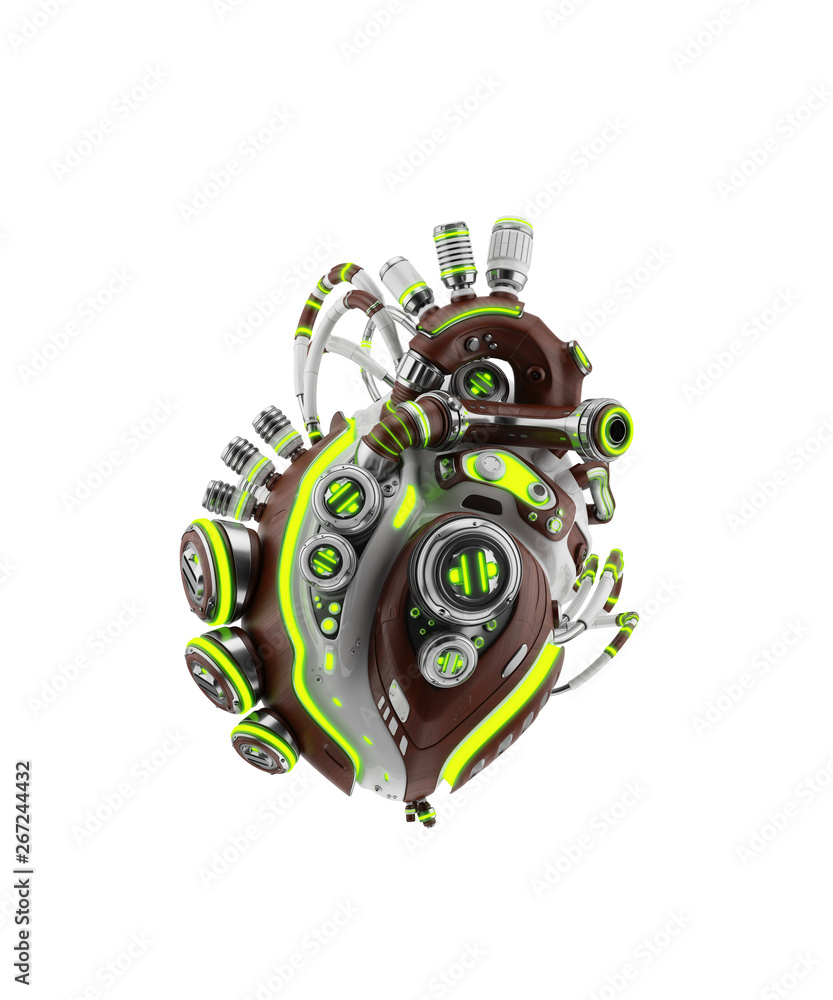 Poster sci-fi artificial heart 3d rendering