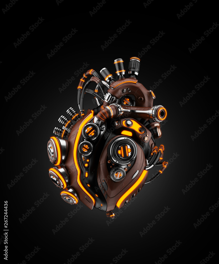Poster sci-fi artificial heart 3d rendering