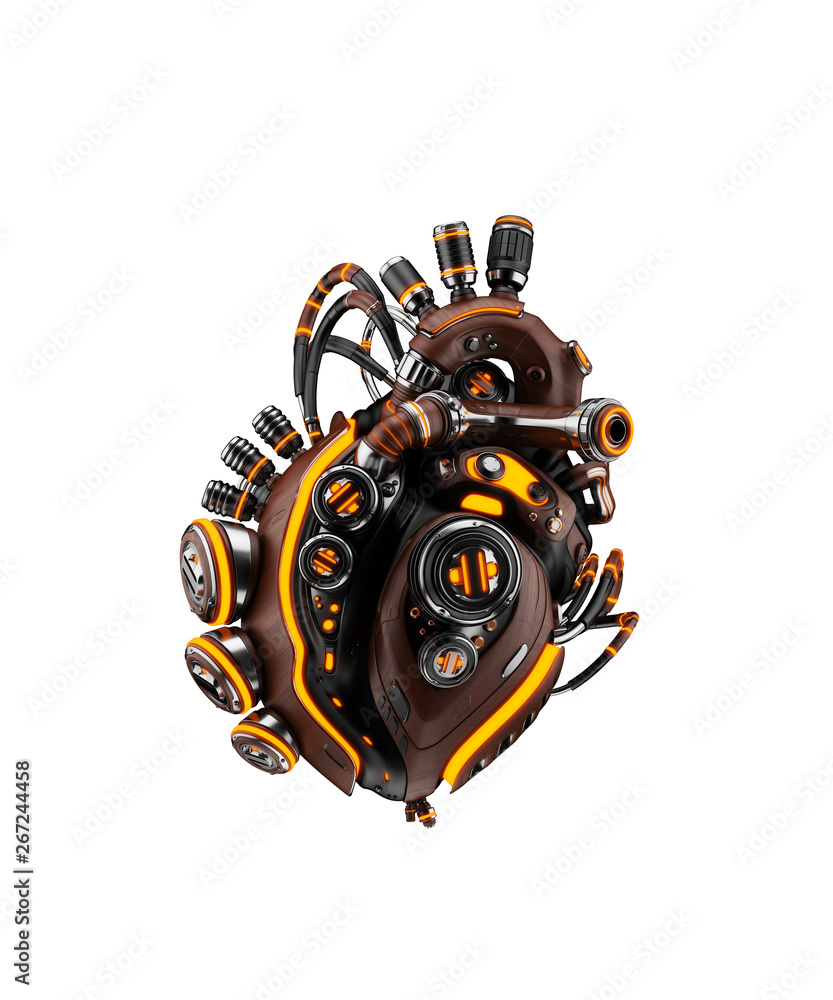 Poster sci-fi artificial heart 3d rendering