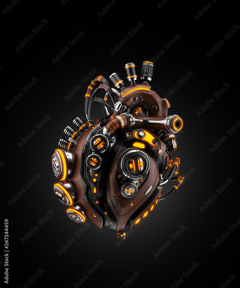 Poster sci-fi artificial heart 3d rendering