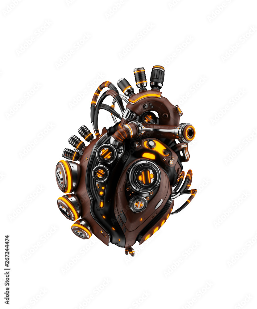 Poster sci-fi artificial heart 3d rendering