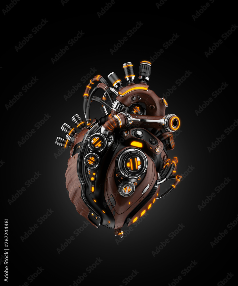 Poster sci-fi artificial heart 3d rendering