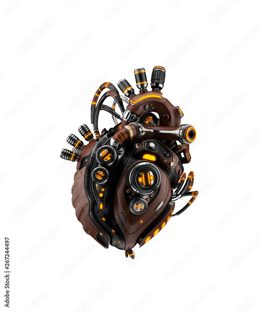 Poster sci-fi artificial heart 3d rendering