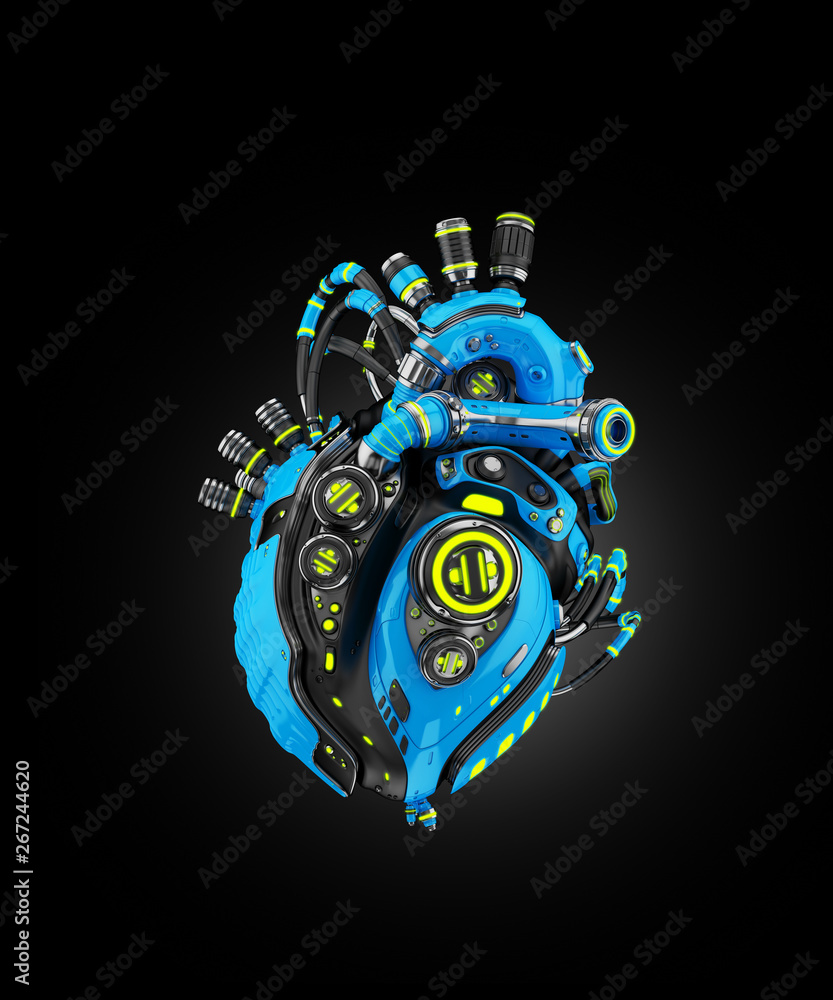 Poster sci-fi artificial heart 3d rendering