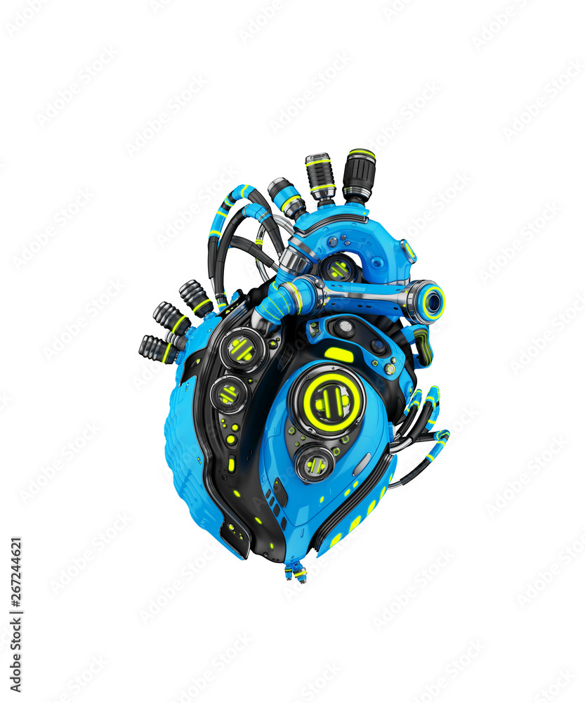 Poster sci-fi artificial heart 3d rendering