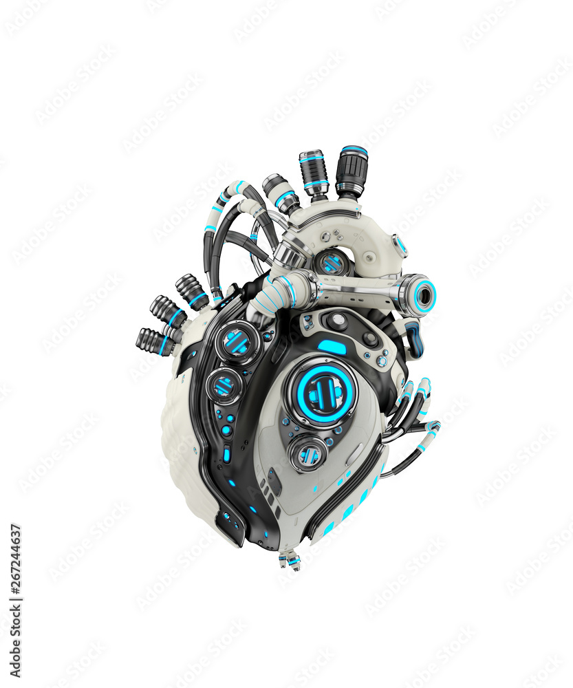 Poster sci-fi artificial heart 3d rendering