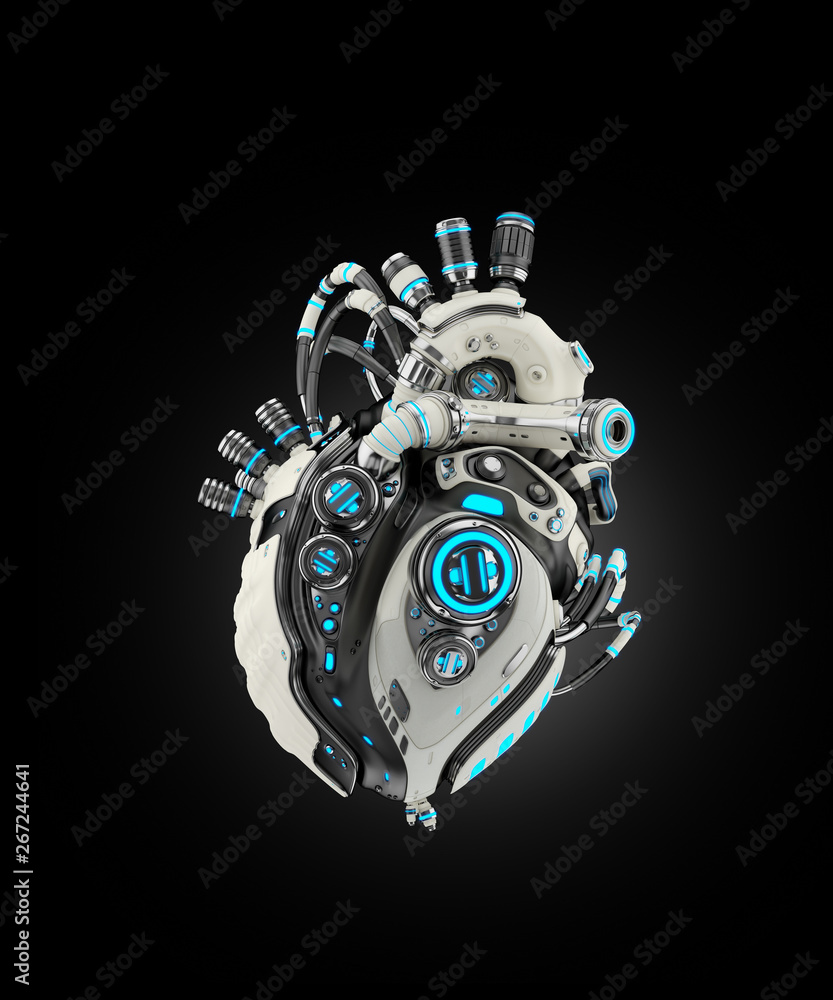 Poster sci-fi artificial heart 3d rendering