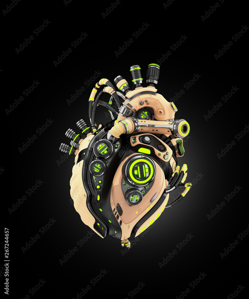 Poster sci-fi artificial heart 3d rendering