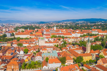 Fototapeta na wymiar Zagreb, Croatia, panoramic view on Upper town and city center from drone, popular tourist destination