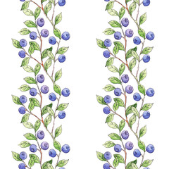 Watercolor seamless pattern with berries and leaves.