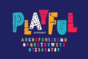 Fototapeta Playful style font design, childish alphabet letters and numbers obraz
