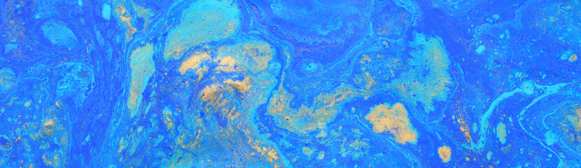 Abstract marbleized effect background. Blue creative colors. Beautiful paint with the addition of gold. banner