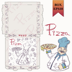 ready made layout of the packaging box for pizza food design in the style of contour drawing depicting the products used for cooking