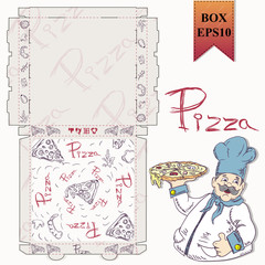 ready made layout_11_of the packaging box for pizza food design in the style of contour drawing depicting the products used for cooking
