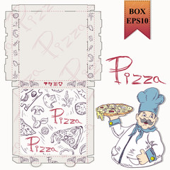 ready made layout_10_of the packaging box for pizza food design in the style of contour drawing depicting the products used for cooking