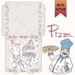 ready made layout_9_of the packaging box for pizza food design in the style of contour drawing depicting the products used for cooking