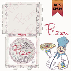 ready made layout_28_of the packaging box for pizza food design in the style of contour drawing depicting the products used for cooking