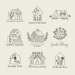 House, home, cottage and farm logo template with hand drawing icons - obrazy, fototapety, plakaty