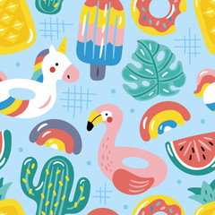Naklejka premium Seamless pattern for summer with cute pool floats.
