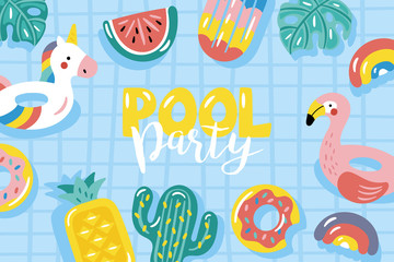 Summer pool floats cute background.