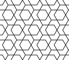 Abstract geometric pattern with lines, hexagons, rhombuses. Seamless vector background. Black and white minimal modern texture