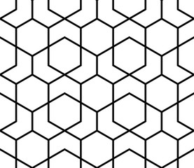 Abstract geometric pattern with lines, hexagons, rhombuses. Seamless vector background. Black and white minimal modern texture