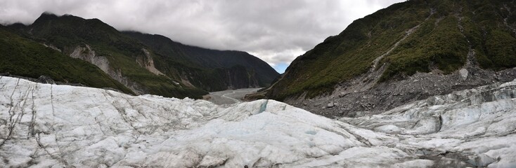 Panorama of Fox Glacier in New Zealand 