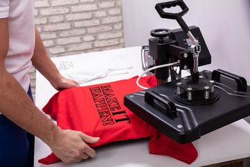 Printing on t shirt in workshop