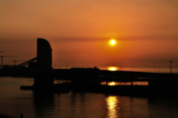 Detail of the Building of Barcelona located, against gold sky