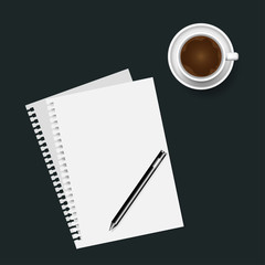 Blank note paper with  pen and  Coffee cup,  on brown background.