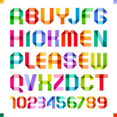 alphabet folded of colored paper ribbon