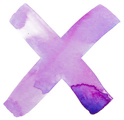 watercolor cross plus hand-drawn purple on a white background
