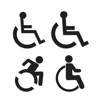 Set of disability people pictograms flat icons isolated on white background