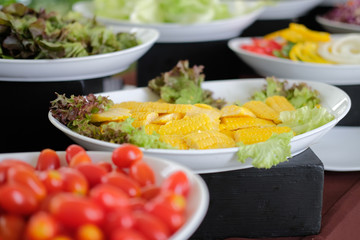 vegetable food buffet catering in restaurant hotel. eating dining in banquet