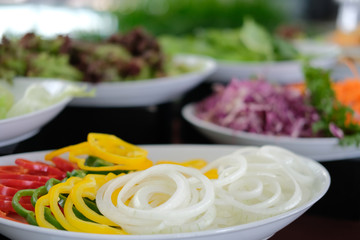 vegetable food buffet catering in restaurant hotel. eating dining in banquet