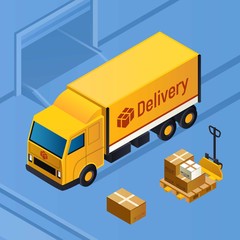 Delivery parcel truck concept background. Isometric illustration of delivery parcel truck vector concept background for web design